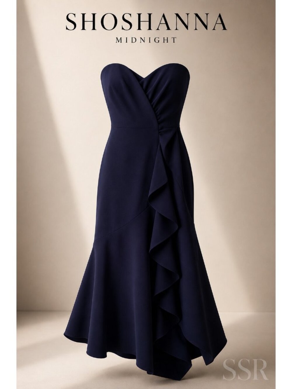 SHOSHANNA Midnight Navy Ruffle Cocktail Dress Size 2 Asymmetrical Midi USA